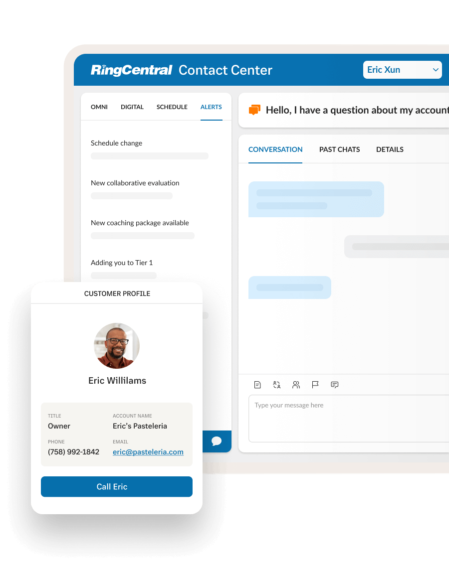 Un profil client ouvert dans l’application du Centre de Contact de RingCentral